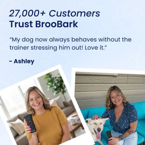 BrooBark ultrasonic dog trainer being used with a dog